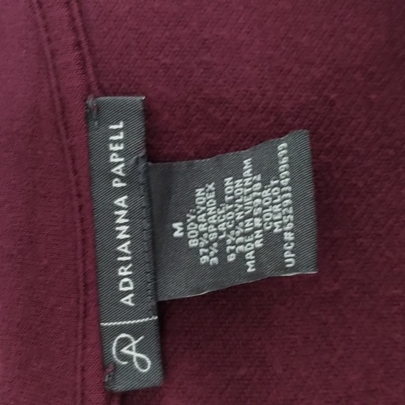 Adrianna Papell burgundy lace over blouse stretch size medium long sleeve - Picture 4 of 6